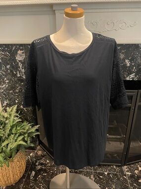 Lauren Ralph Lauren Black Eyelet Sleeve Crewneck Tee